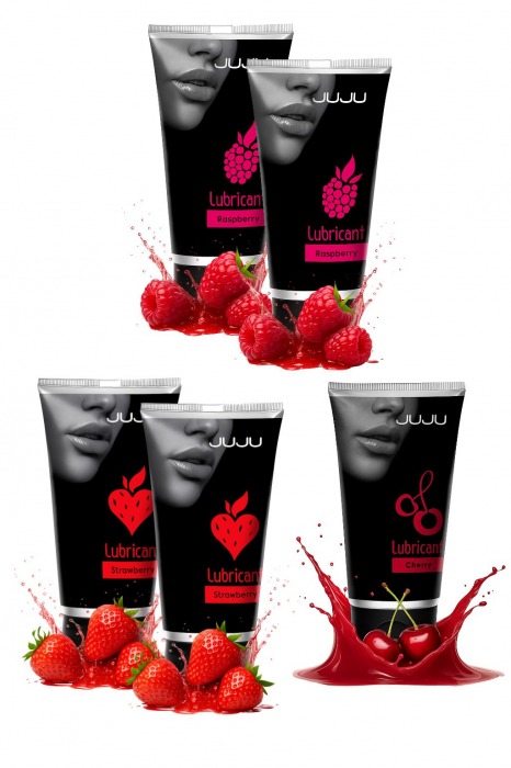 Набор из 5 съедобных лубрикантов JUJU (клубника х 2, малина х 2, вишня) - JuJu - купить с доставкой в Арзамасе