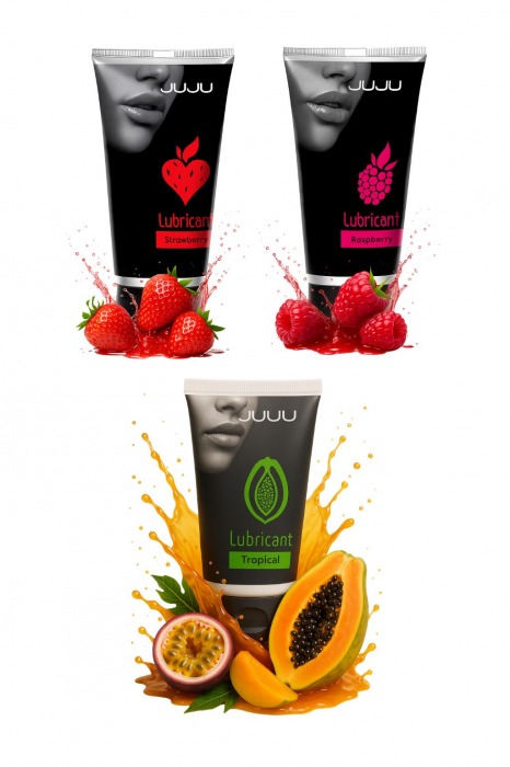 Набор из 3 съедобных лубрикантов JUJU (клубника, малина, тропические фрукты) - JuJu - купить с доставкой в Арзамасе