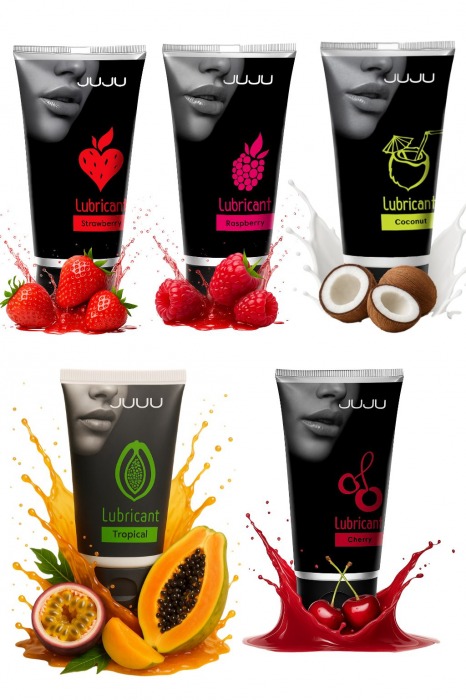 Набор из 5 съедобных лубрикантов JUJU (клубника, малина, тропические фрукты, вишня, кокос) - JuJu - купить с доставкой в Арзамасе