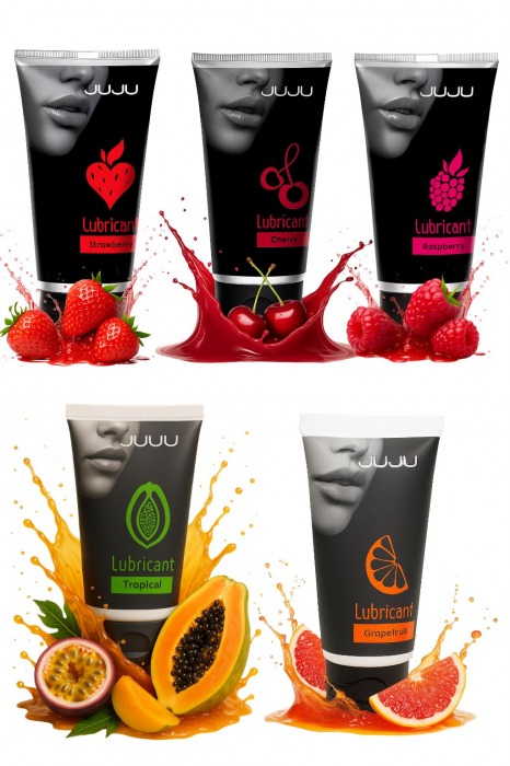 Набор из 5 съедобных лубрикантов JUJU (клубника, малина, тропические фрукты, вишня, грейпфрут) - JuJu - купить с доставкой в Арзамасе Набор из 5 съедобных лубрикантов JUJU (клубника, малина, тропические фрукты, вишня, грейпфрут) - JuJu - купить с доставкой в Арзамасе