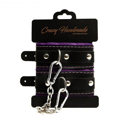 Черно-фиолетовые скругленные наручники с мягкой подкладкой - Crazy Handmade - купить с доставкой в Арзамасе