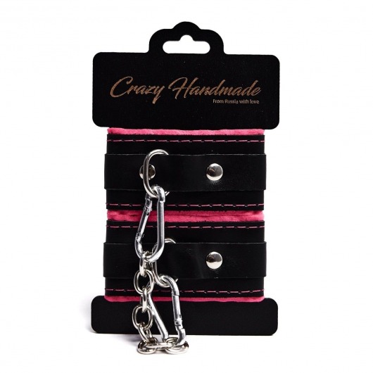 Черно-розовые скругленные наручники с мягкой подкладкой - Crazy Handmade - купить с доставкой в Арзамасе Черно-розовые скругленные наручники с мягкой подкладкой - Crazy Handmade - купить с доставкой в Арзамасе