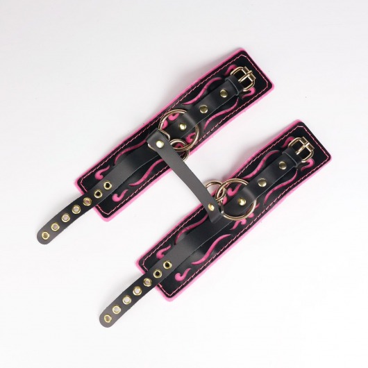 Черные кожаные оковы с розовой строчкой - Crazy Handmade - купить с доставкой в Арзамасе
