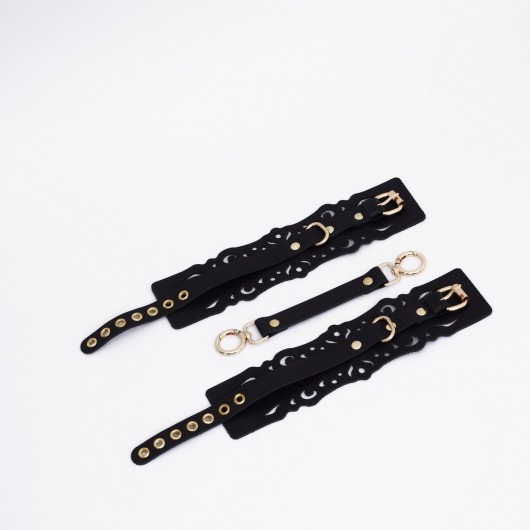 Черный кожаные оковы с узорами и золотистой фурнитурой - Crazy Handmade - купить с доставкой в Арзамасе