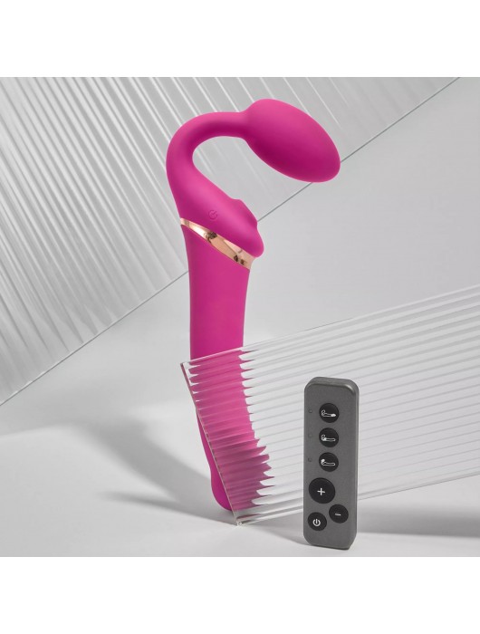 Ярко-розовый безремневой страпон Multi Orgasm Bendable Strap-On size XL с клиторальной стимуляцией - Strap-on-me - купить с доставкой в Арзамасе