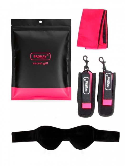 Черно-розовый эротический набор: маска, наручники и повязка - Erokay - купить с доставкой в Арзамасе
