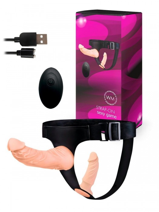 Женский страпон с 2 насадками, вибрацией и пультом ДУ - Erowoman-Eroman - купить с доставкой в Арзамасе