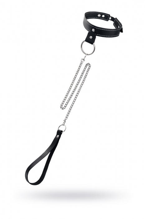 Черный узкий однослойный ошейник с серебристым поводком-цепочкой - Pecado - купить с доставкой в Арзамасе