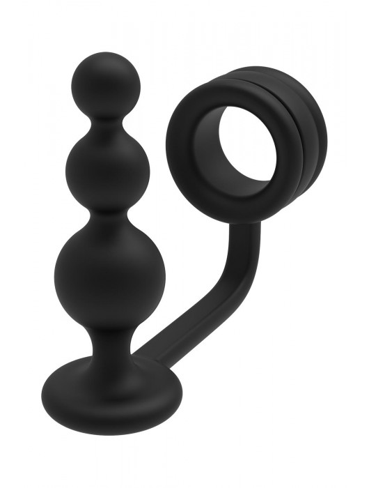 Черное эрекционное кольцо с анальной елочкой Cockring With Beaded Anal Plug - Dream Toys - в Арзамасе купить с доставкой