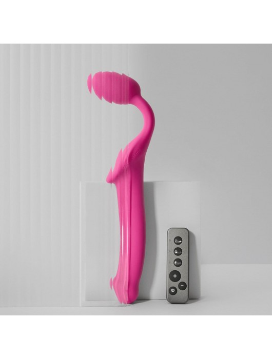 Ярко-розовый безремневой страпон Strap-on-me Vibrating Bendable Strap-On size M - Strap-on-me - купить с доставкой в Арзамасе