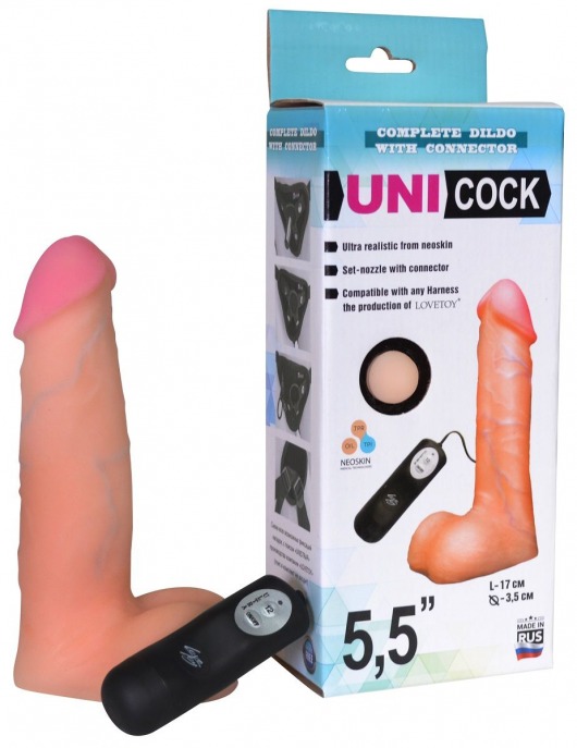 Фаллическая насадка Харнесс UNICOCK 5,5  с вибрацией - 17 см. - LOVETOY (А-Полимер) - купить с доставкой в Арзамасе