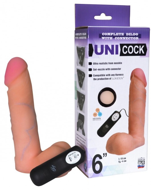 Фаллическая насадка Харнесс UNICOCK 6  с вибрацией - 18 см. - LOVETOY (А-Полимер) - купить с доставкой в Арзамасе
