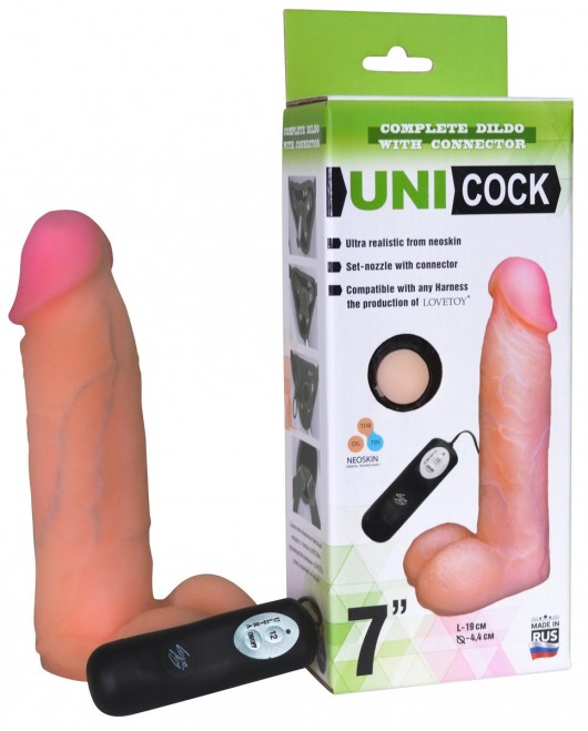 Фаллическая насадка Харнесс UNICOCK 7  с вибрацией - 19 см. - LOVETOY (А-Полимер) - купить с доставкой в Арзамасе