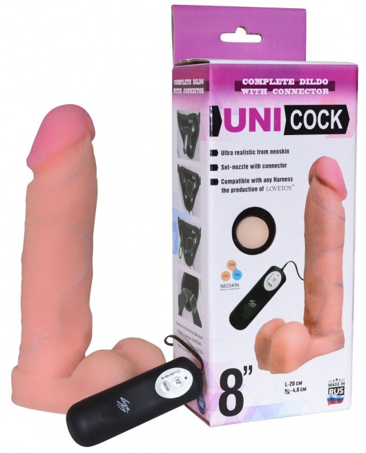 Фаллическая насадка Харнесс UNICOCK 8  с вибрацией - 20 см. - LOVETOY (А-Полимер) - купить с доставкой в Арзамасе