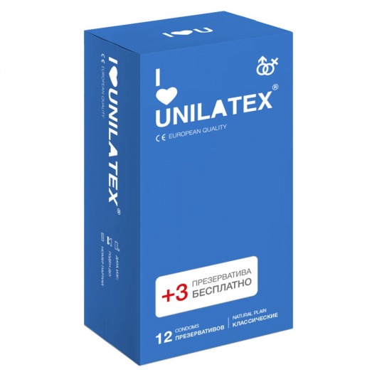 Классические презервативы Unilatex Natural Plain - 12 шт. + 3 шт. в подарок - Unilatex - купить с доставкой в Арзамасе