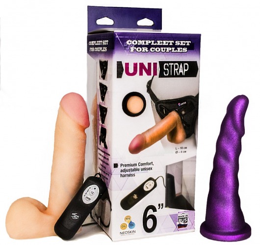 Вибрострапон с двумя насадками UniStrap - 18 и 18 см. - LOVETOY (А-Полимер) - купить с доставкой в Арзамасе