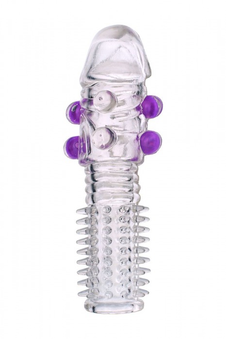 Гелевая прозрачная насадка с шариками и шипами - 14 см. - Toyfa Basic - в Арзамасе купить с доставкой