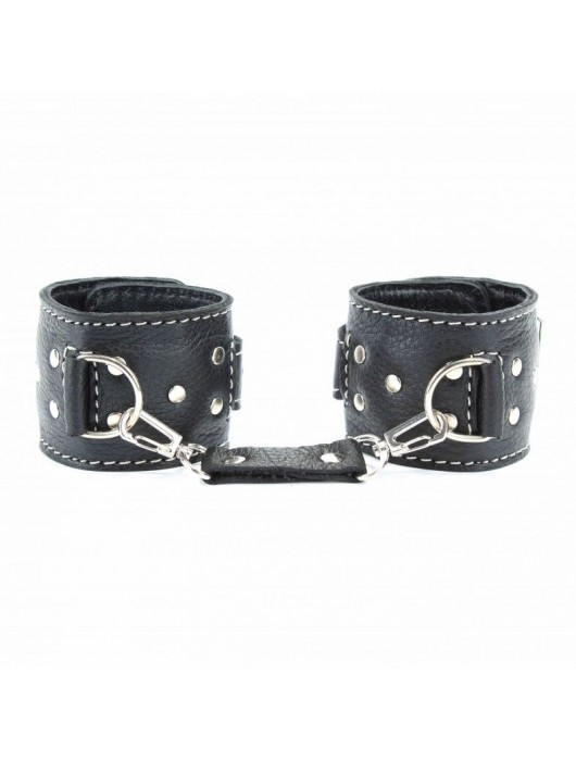 Чёрные кожаные наручники с крупной строчкой - БДСМ Арсенал - купить с доставкой в Арзамасе