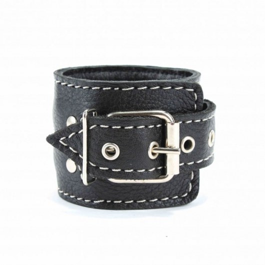 Чёрные кожаные наручники с крупной строчкой - БДСМ Арсенал - купить с доставкой в Арзамасе