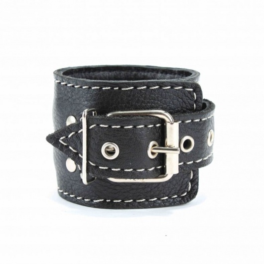 Чёрные кожаные оковы с крупной строчкой - БДСМ Арсенал - купить с доставкой в Арзамасе