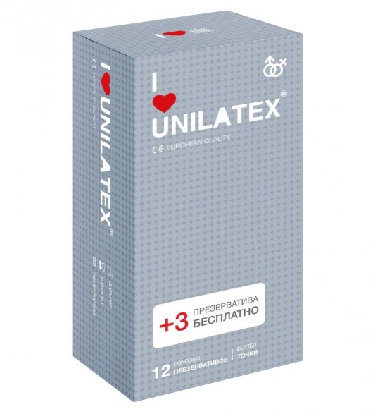 Презервативы с точками Unilatex Dotted - 12 шт. + 3 шт. в подарок - Unilatex - купить с доставкой в Арзамасе