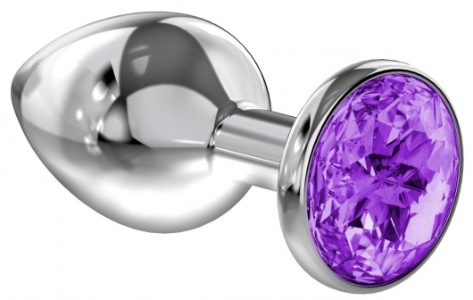 Малая серебристая анальная пробка Diamond Purple Sparkle Small с фиолетовым кристаллом - 7 см. - Lola Games - купить с доставкой в Арзамасе