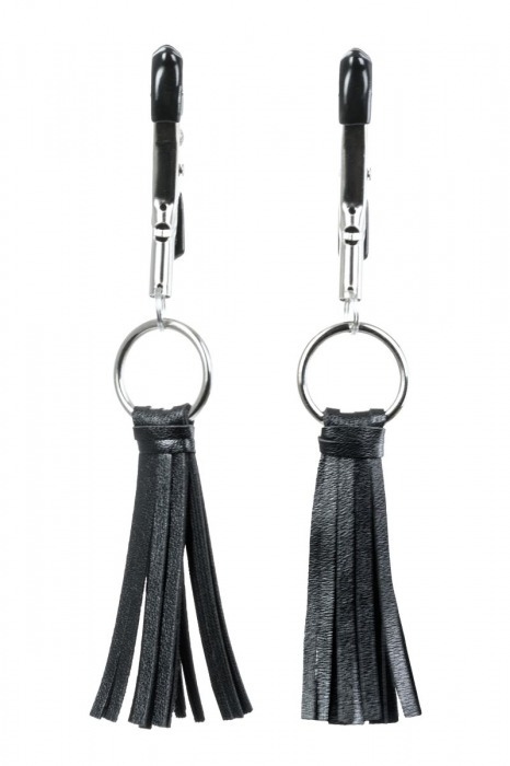 Черно-серебристые зажимы для сосков Theatre с кисточками - ToyFa - купить с доставкой в Арзамасе