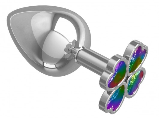 Серебристая анальная пробка-клевер с радужным кристаллом - 9,5 см. - Джага-Джага - купить с доставкой в Арзамасе