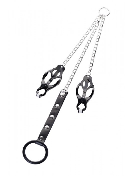 Черно-серебристые зажимы для сосков с кольцом для пениса TOYFA Metal - ToyFa - купить с доставкой в Арзамасе