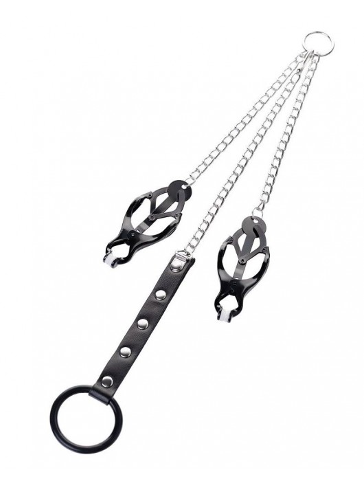 Черно-серебристые зажимы для сосков с кольцом для пениса TOYFA Metal - ToyFa - купить с доставкой в Арзамасе